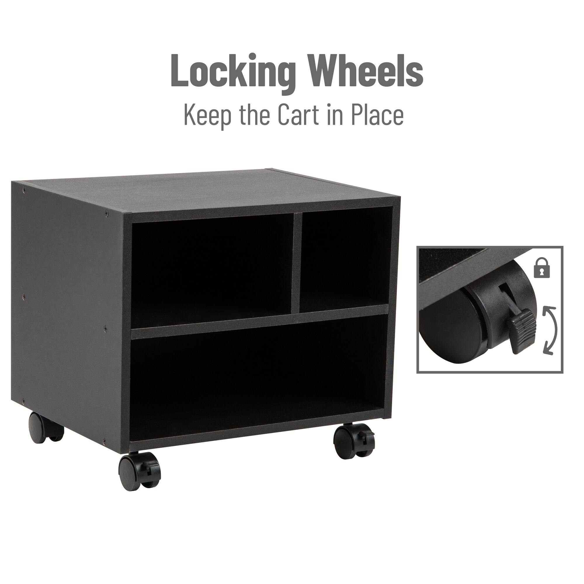 Mind Reader 15.7" Black Printer Cart with Rolling Supply Organization Shelves